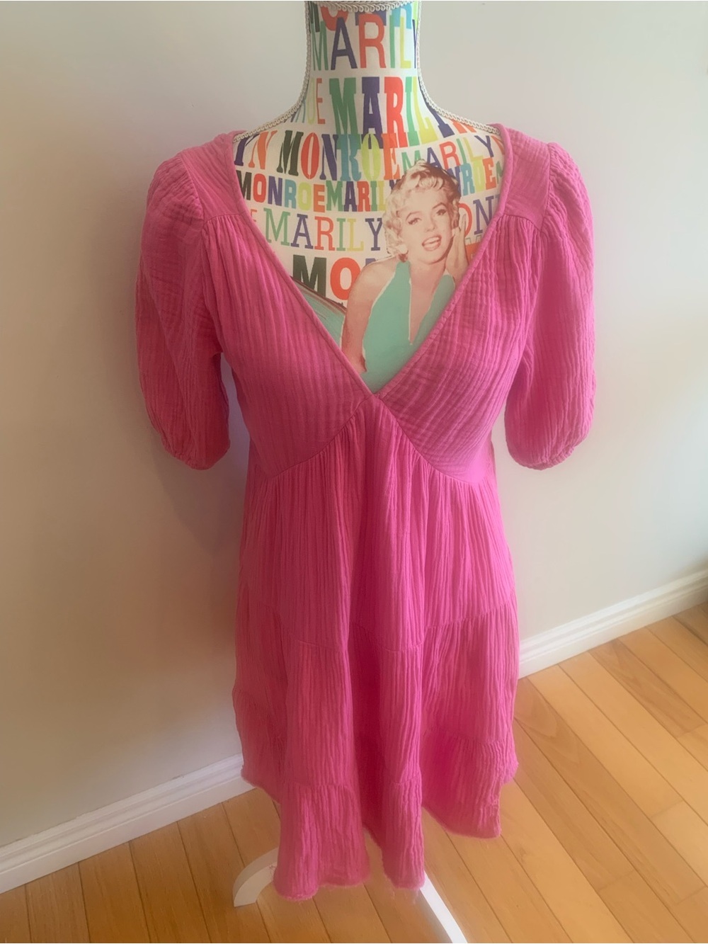 Aerie 100% Cotton
 Bright Pink V Neck Dress